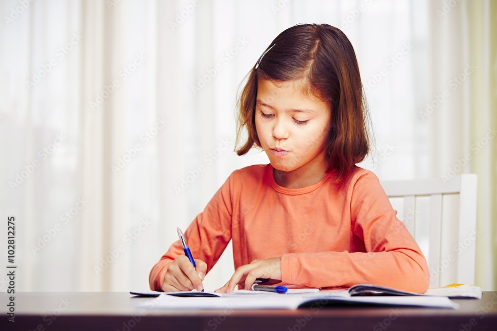 Girl is doing homework