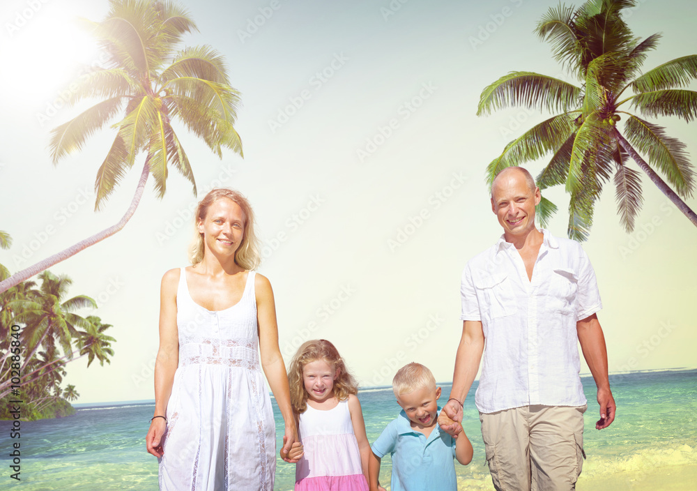 Family Walking Playful Vacation Travel Holiday Concept