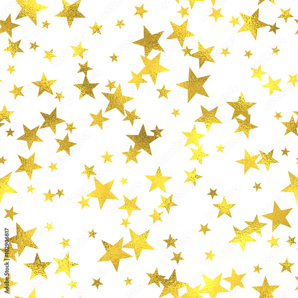 Gold glittering foil seamless pattern background with stars