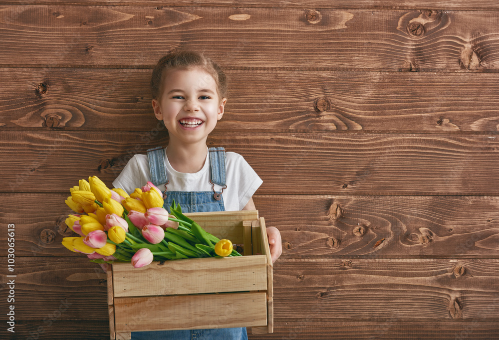 girl with a bouquet of tulips