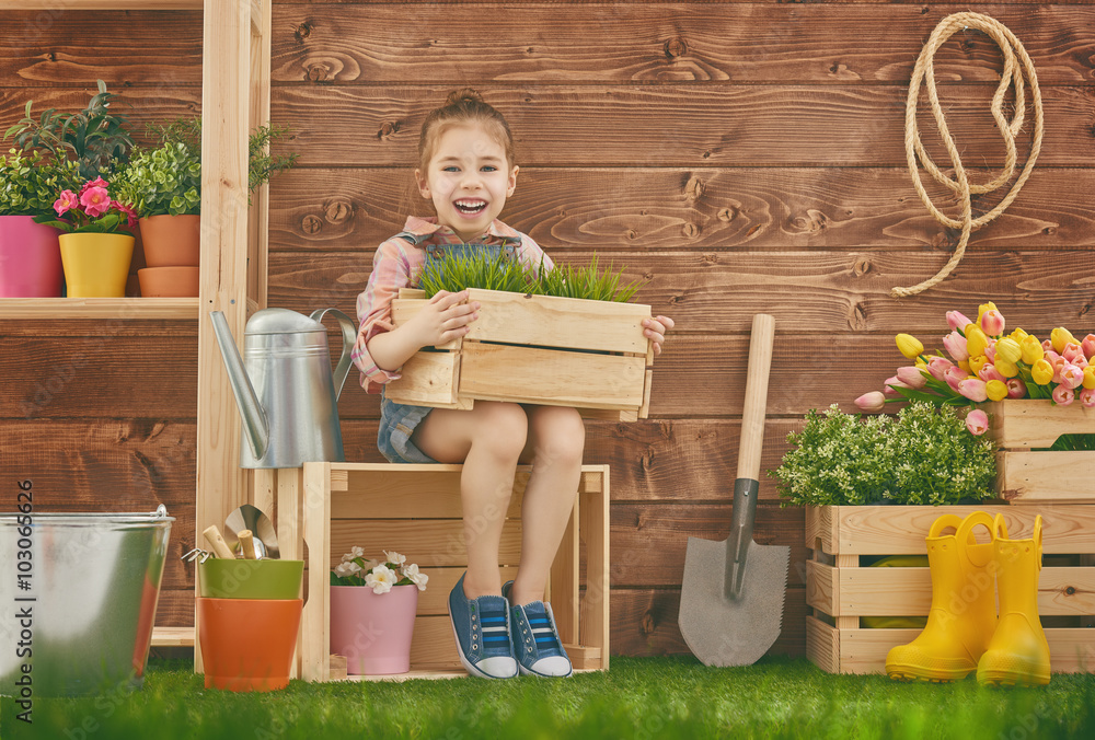 girl caring for her plants