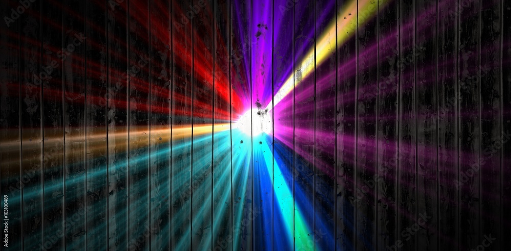 Composite image of bright colourful laser beams shining