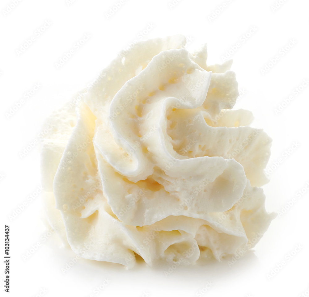 whipped cream on white background