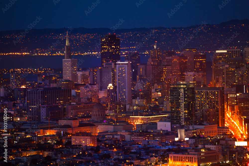 San Francisco downtown at night form hill