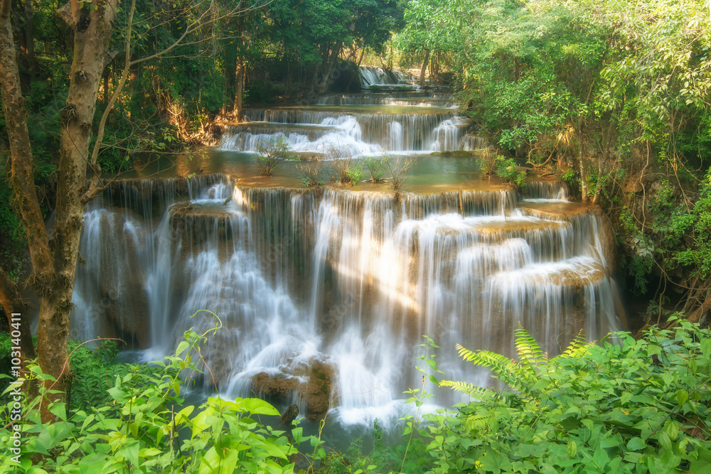 Huay Mae Kamin Waterfall, beautiful waterfall in rainforest, Kan