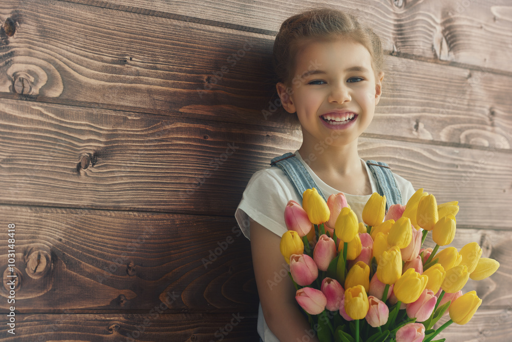 girl with a bouquet of tulips