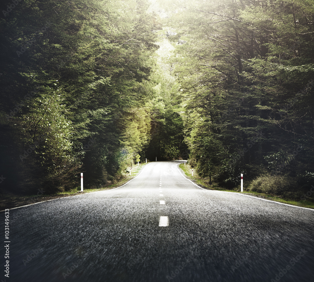 Autumn Themed Country Road With Mountain Range Concept