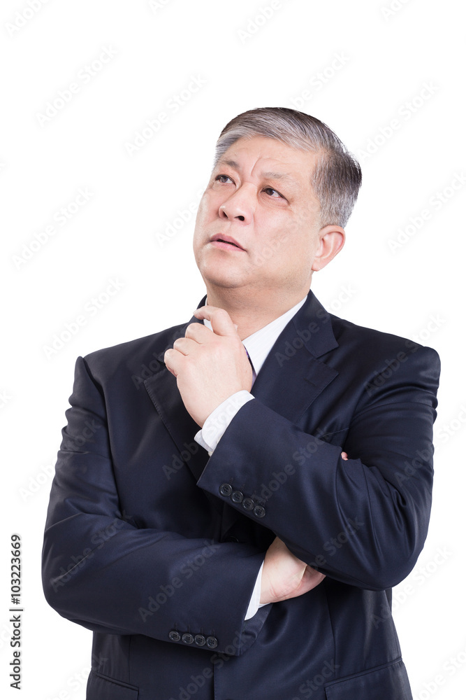 pose and gesture of old Asian businessman in suit