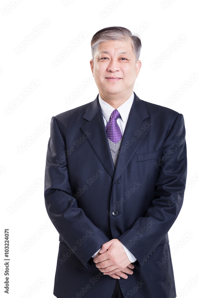 pose and gesture of old Asian businessman in suit