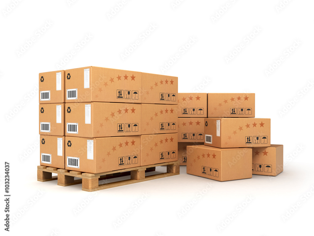 boxes on the pallet isolated on white