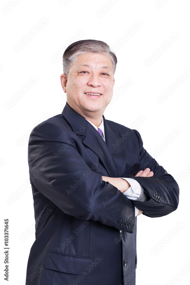 pose and gesture of old Asian businessman in suit