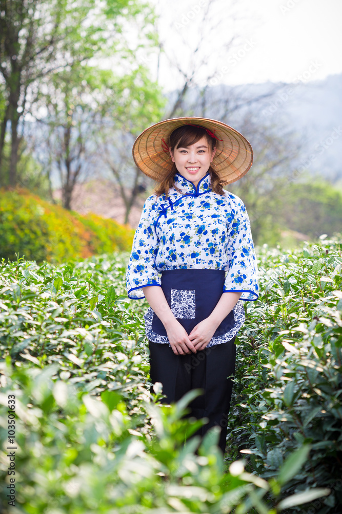 茶园里美丽的亚洲女孩