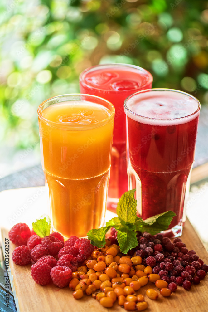 fruit drink with cranberries raspberries and sea buckthorn