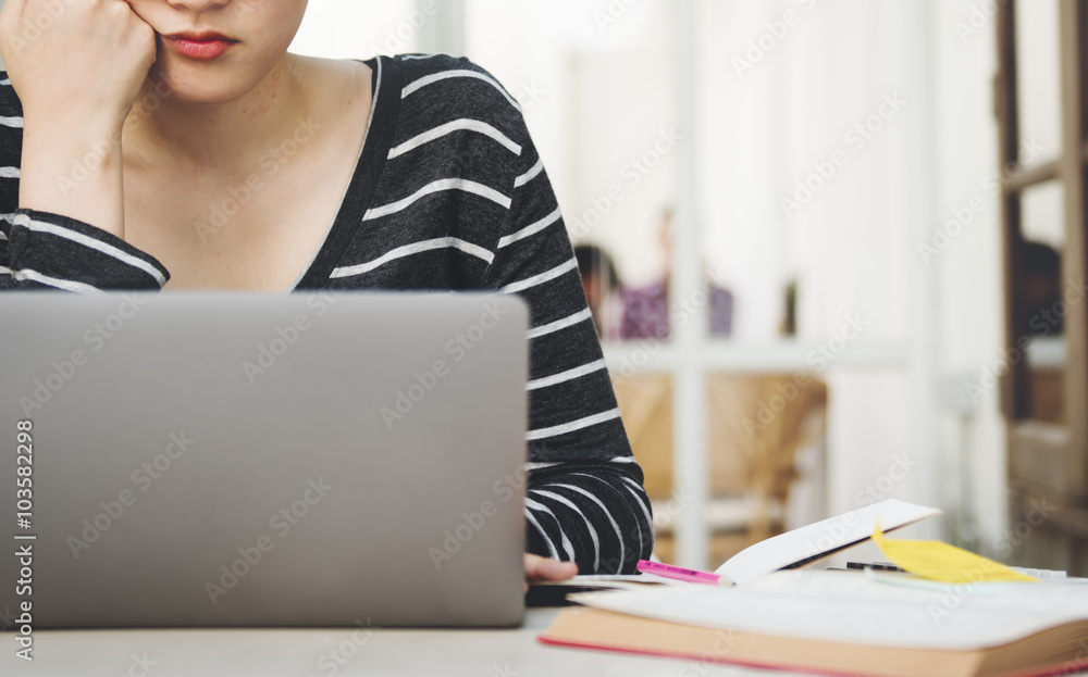 Woman Laptop Searching Research Connection Technology Concept