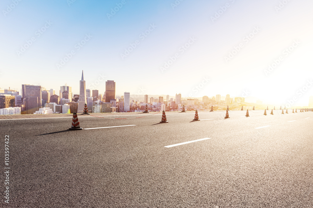 empty road with cityscape of San Francisco