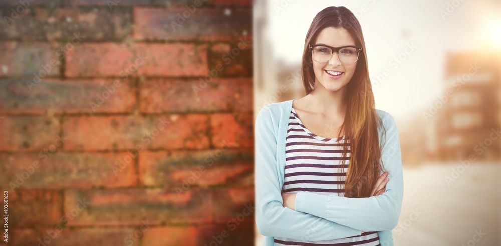 Composite image of young creative worker smiling at camera