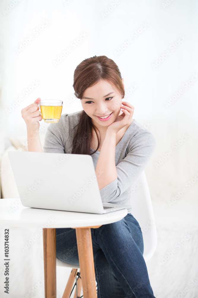 woman use laptop at home