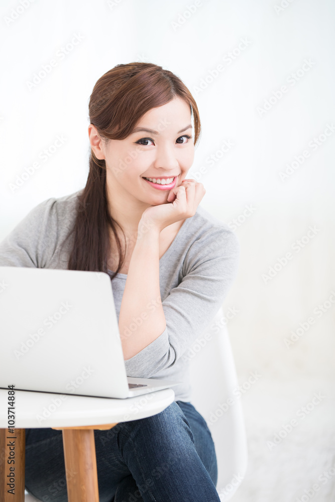 woman use laptop at home