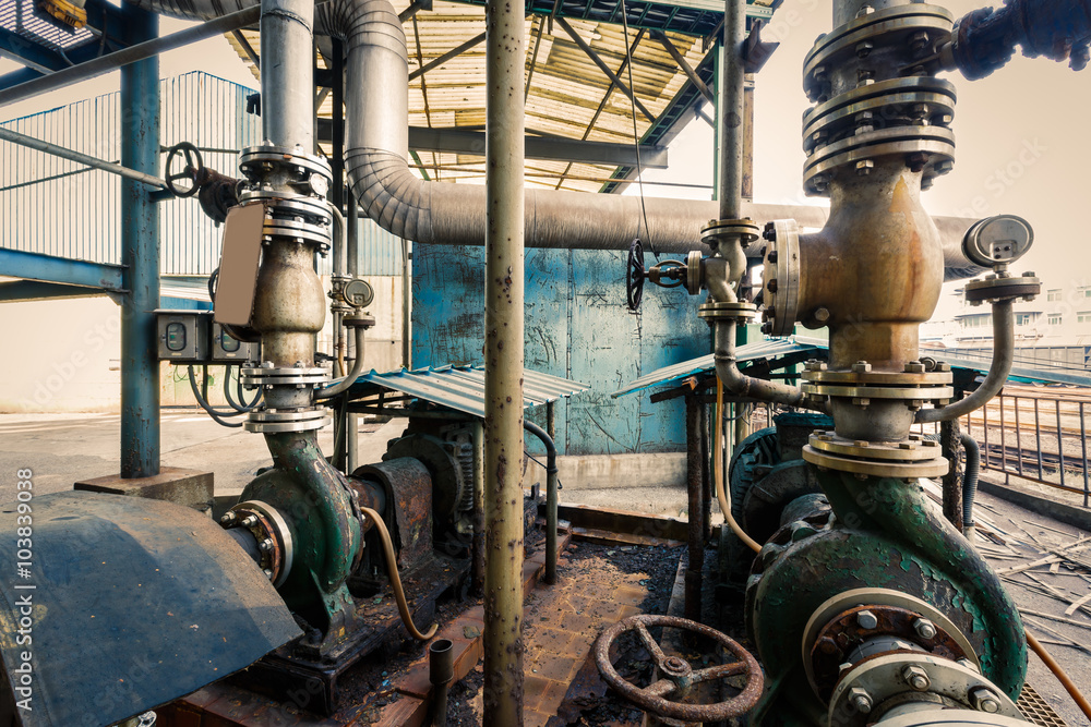 old industrial pipeline equipment in a abandoned steel mills