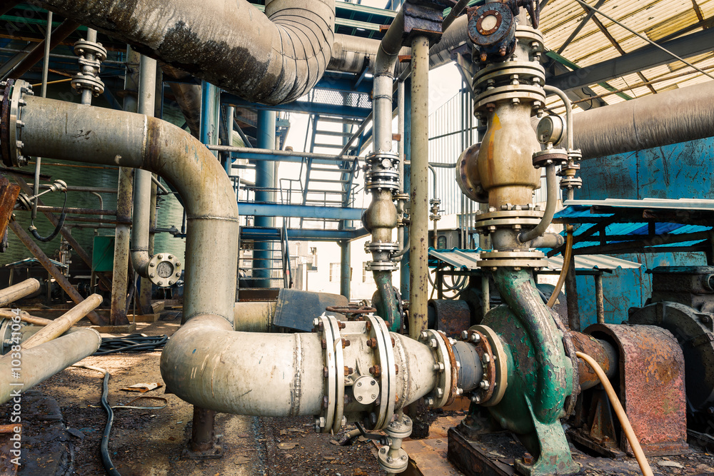 old industrial pipeline equipment in a abandoned steel mills