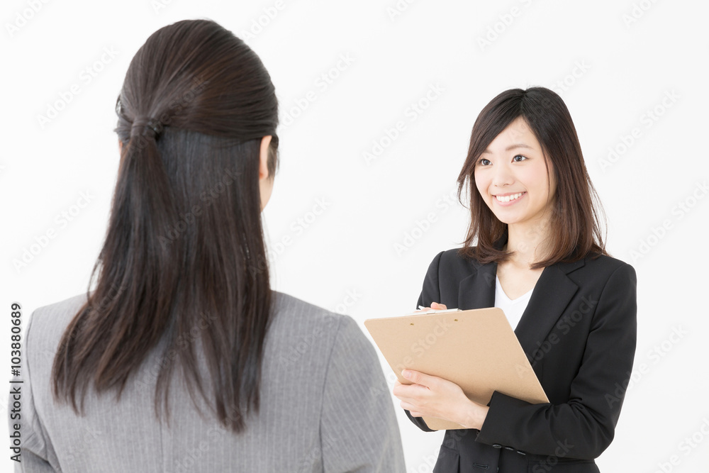 asian businesswomen working on white background