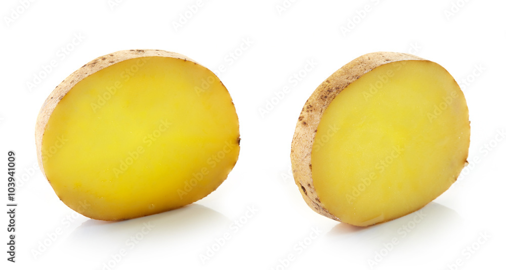 potato slices on white background