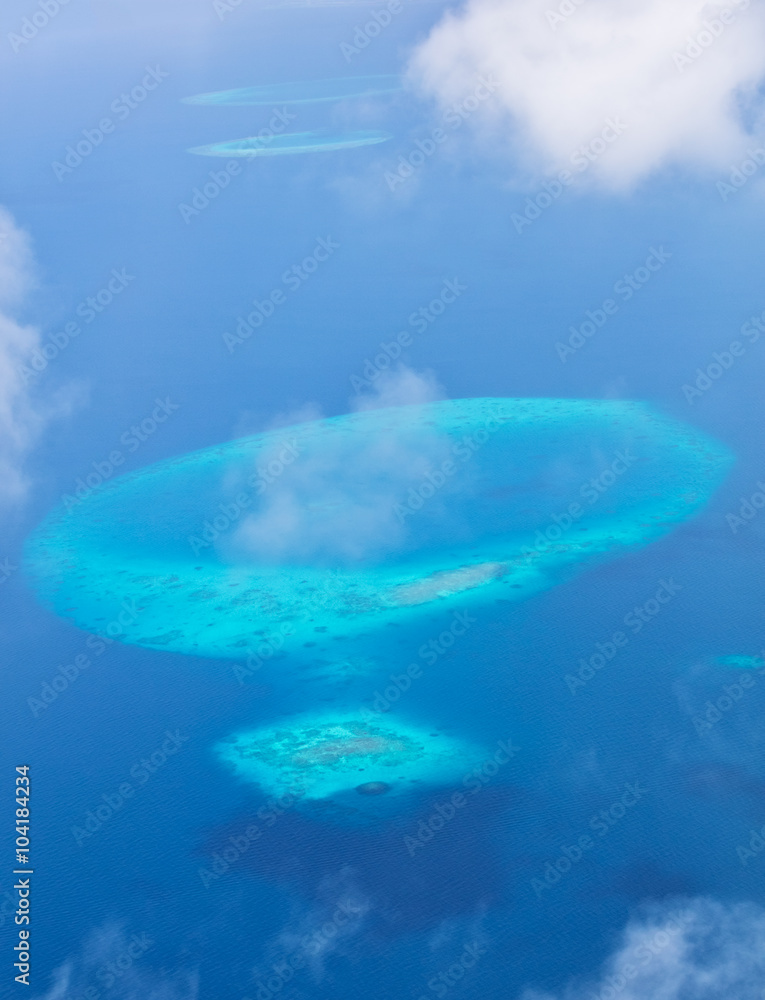 Aerial view on Maldives islands, Raa atol