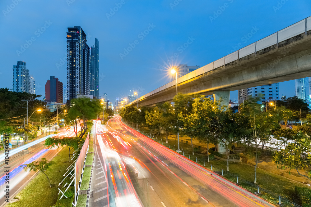 beautiful bangkok cityscape in night falls