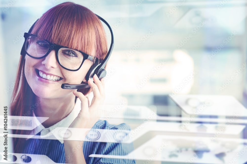 Composite image of attractive hipster woman with headset 