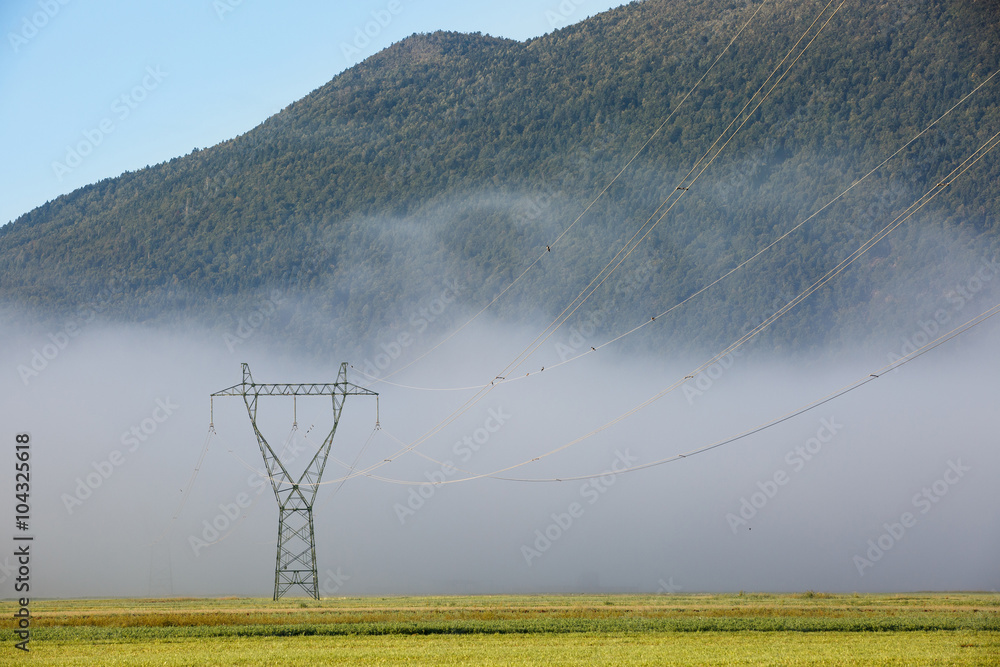 Big electricity high voltage pylon with power lines