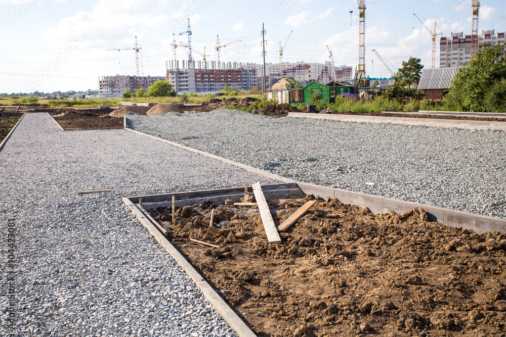 Road construction site, stones and gravel