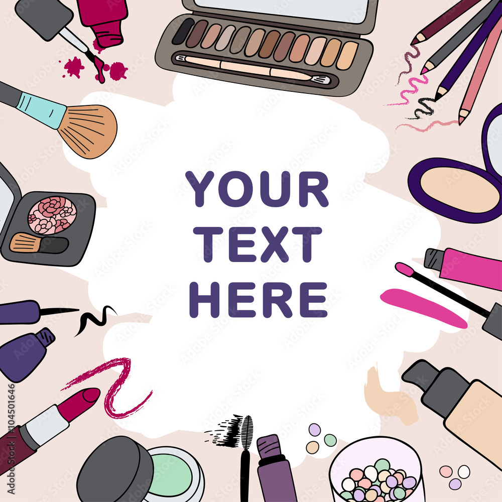 Background, frame with makeup cosmetics products and stokes