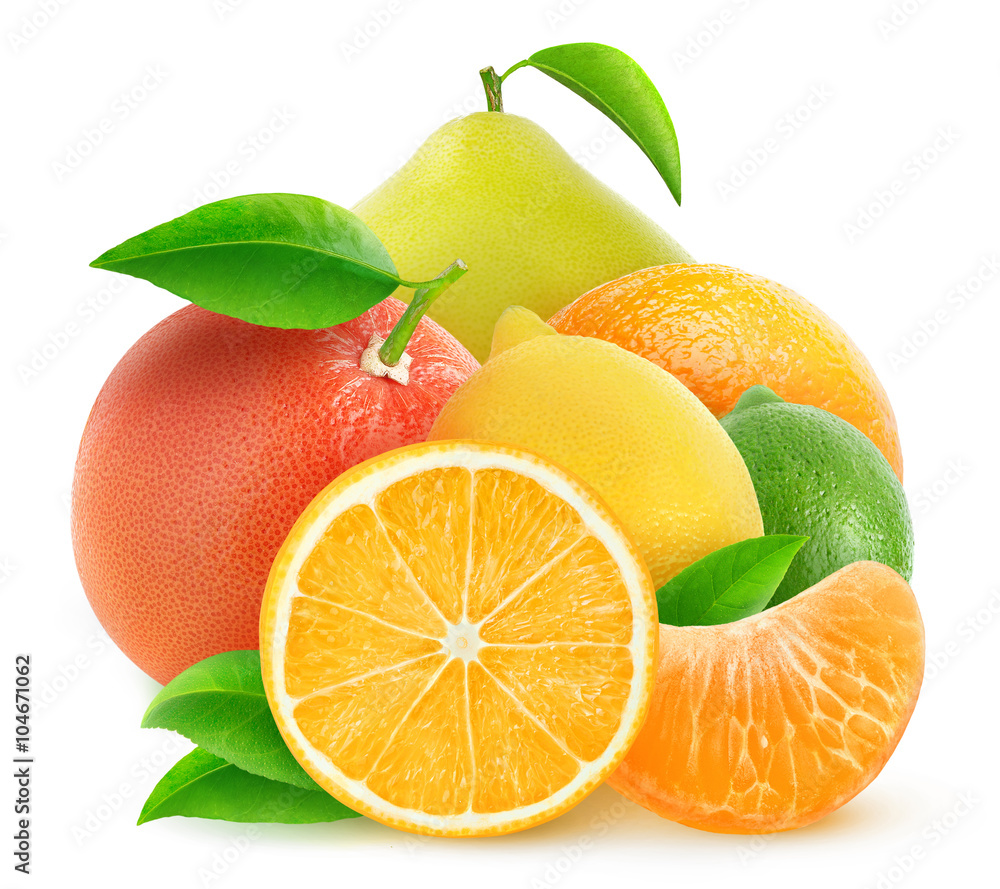 Isolated pile of citrus fruits