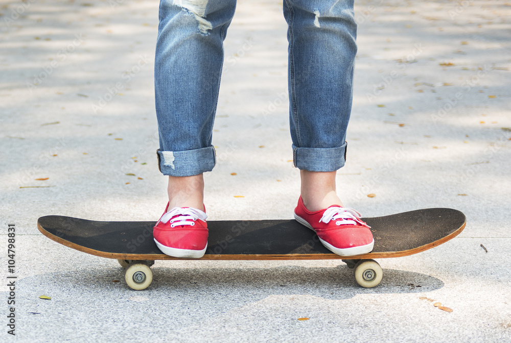 Skateboard Concrete Enjoy Jeans Exercise Play Concept