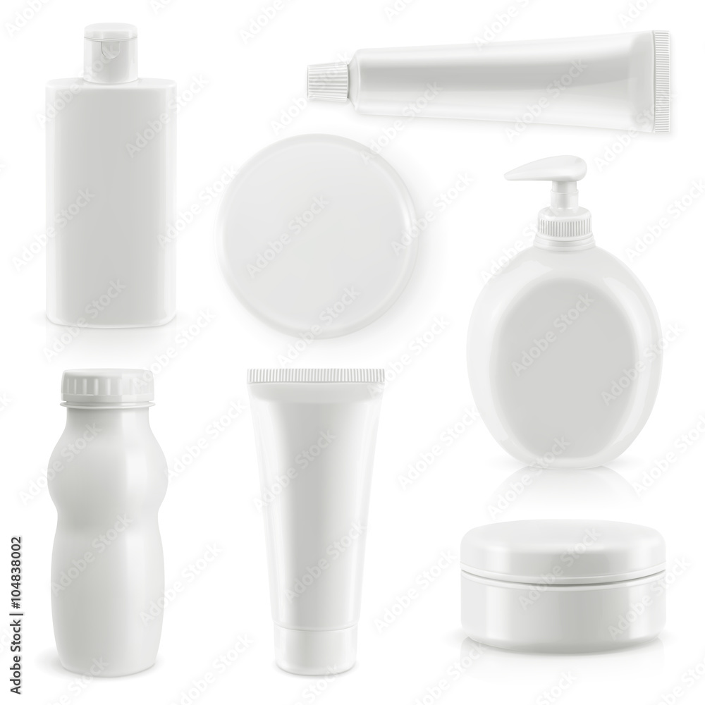 Plastic packaging, cosmetics and hygiene, vector objects set