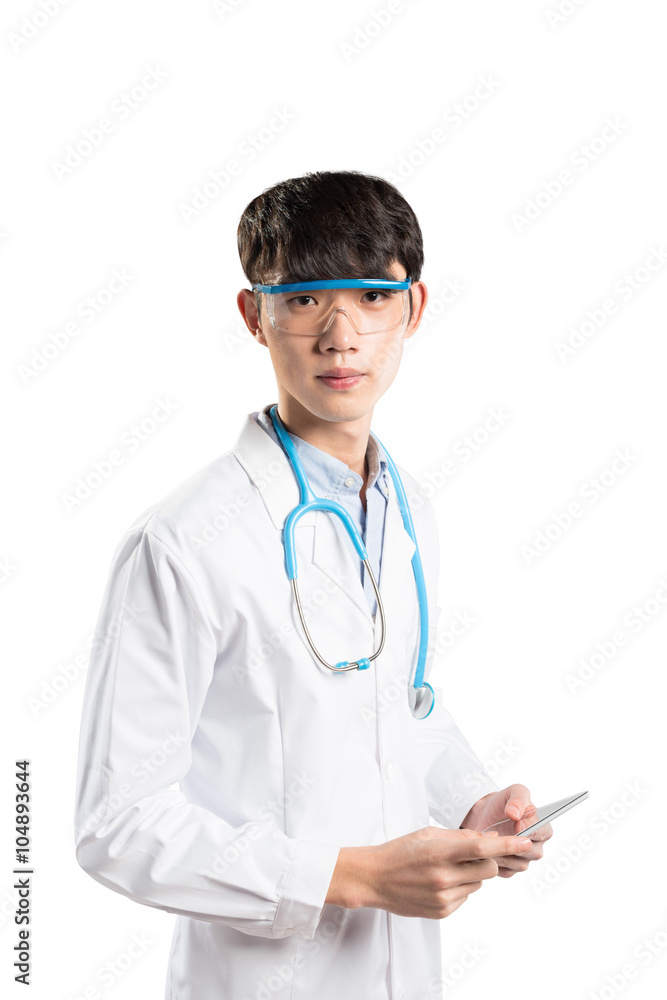 isolated young asian man doctor on white background