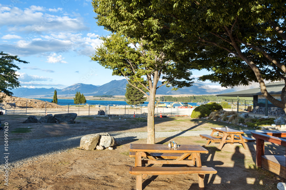 relaxation place near pasture in summer sunny day in New Zealand