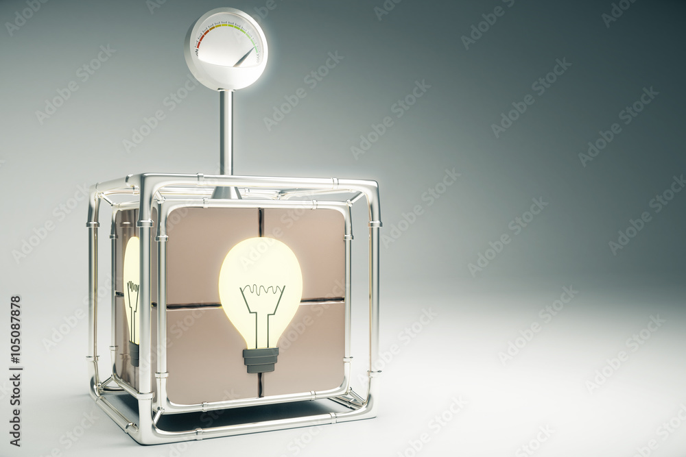 Idea concept with box and light bulb inside, 3D Render