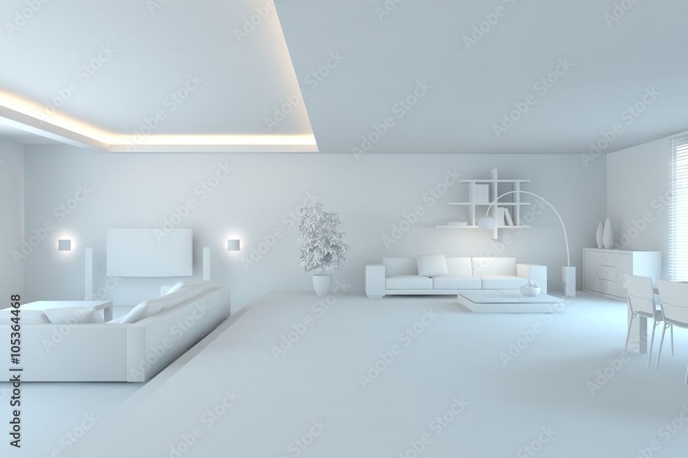 white modern interior design- 3d illustration