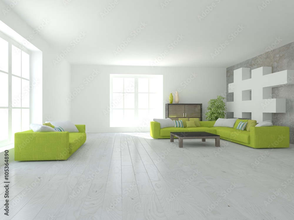 white modern interior design- 3d illustration