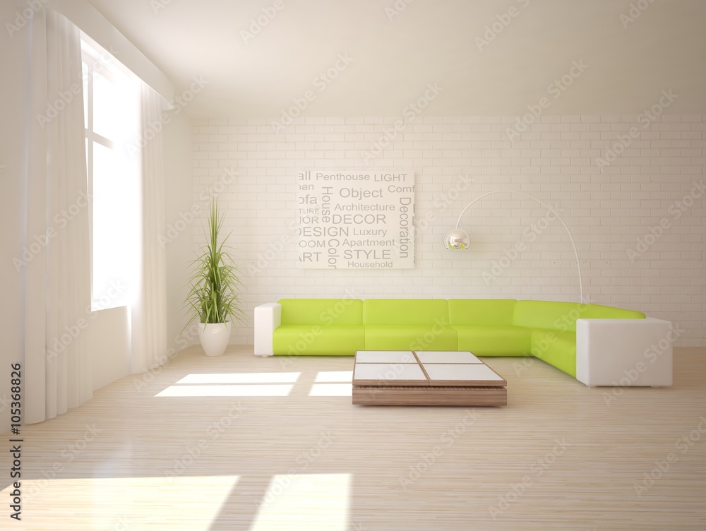 white modern interior design- 3d illustration