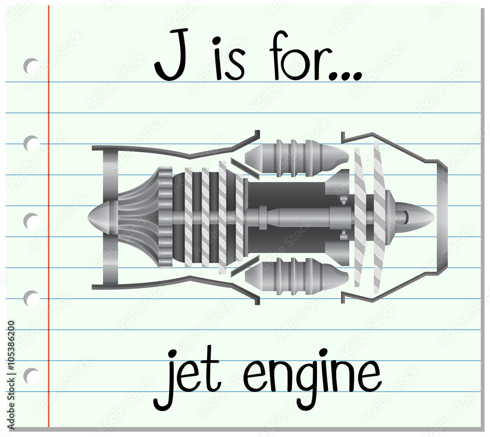 Flashcard letter J is for jet engine