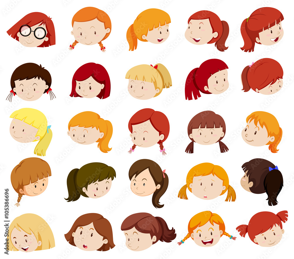 Girl heads with facial expressions