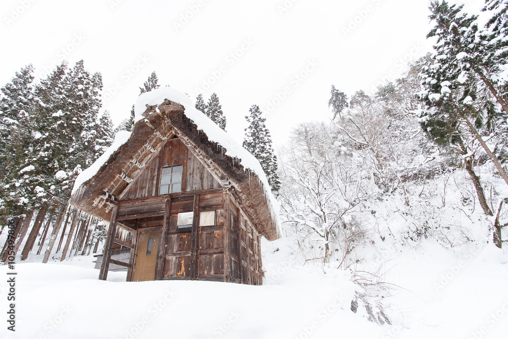 World Heritage Site Shirakawago village with snow in winter