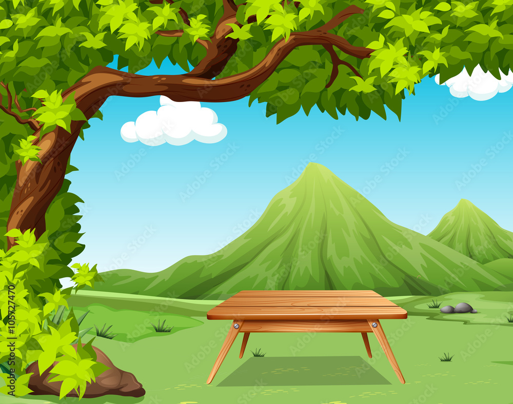 Nature scene with picnic table in the park