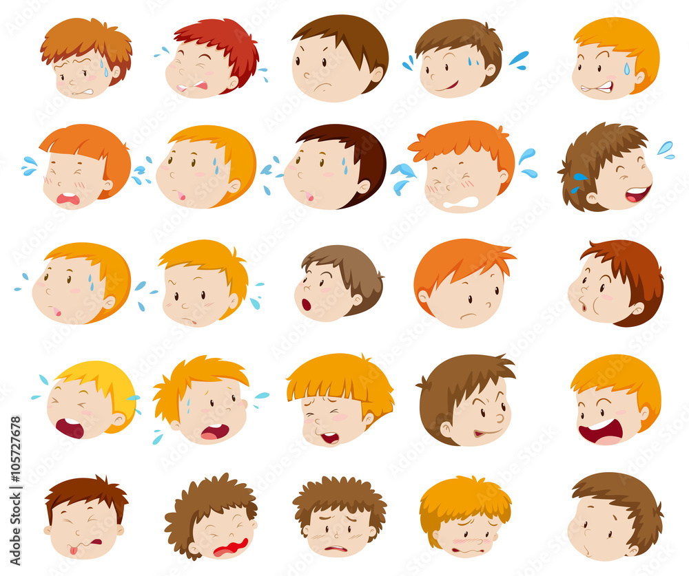 Boy heads with expressions