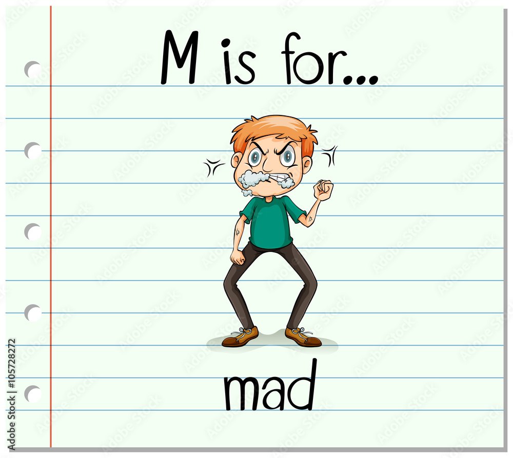 Flashcard letter M is for mad