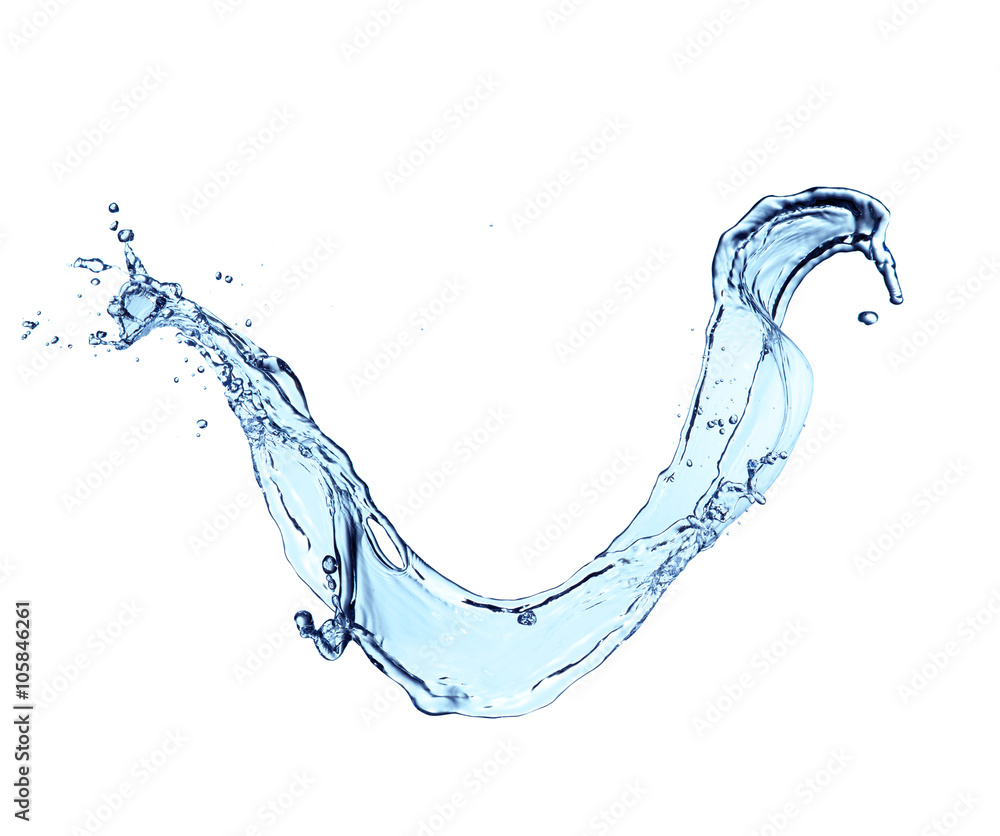 Blue water splash isolated on white background