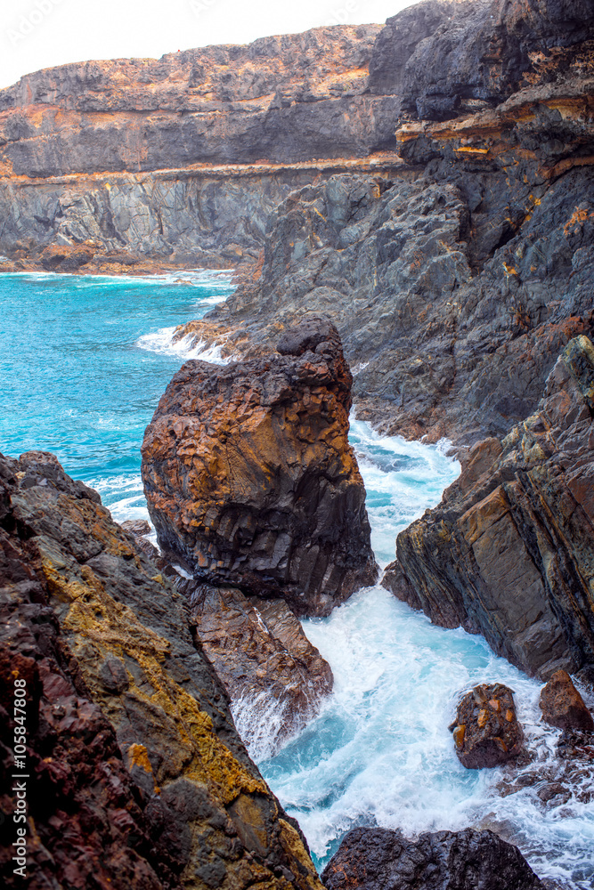 Black volcanic caves near Ajuy village on Fuerteventura island in Spain