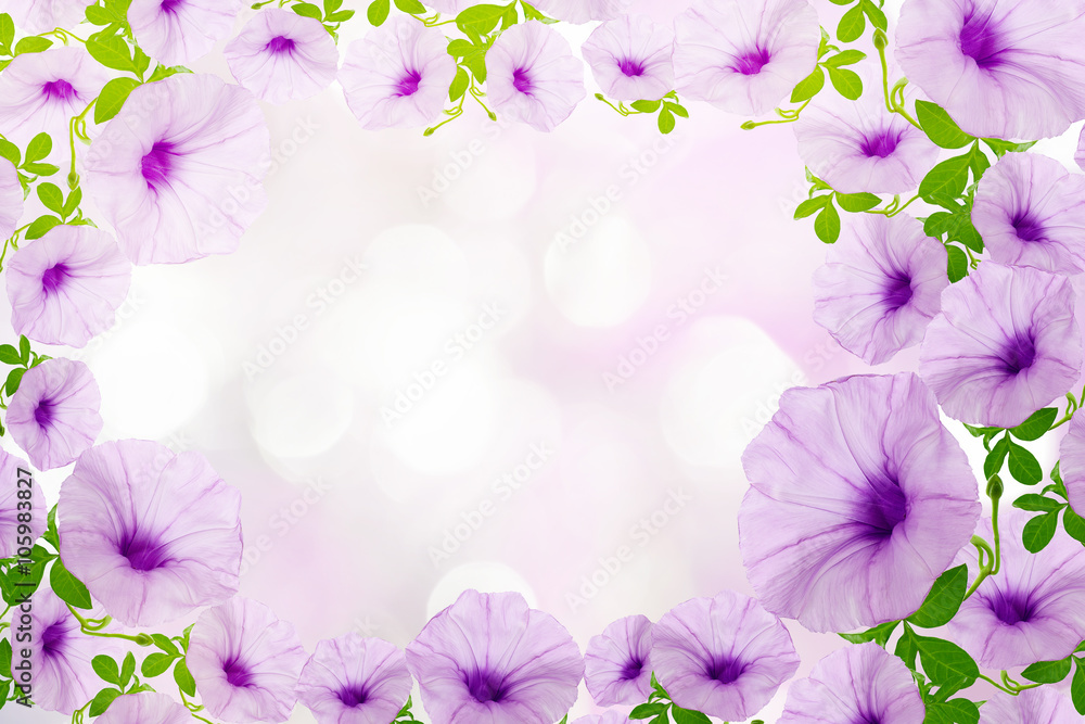 Beautiful Purple flower and leaves frame on nature  background.